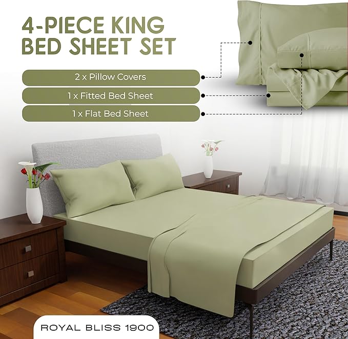 King Size Sheets - 4 Piece Bedding, Wrinkle Free, Cooling, Deep Pocket, King Size Bedding