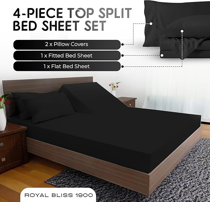Top Split California King - 4 Pcs Set - Cal King Split Top Deep Pocket Sheet Set - Split Top California King Sheets Sets for Adjustable Bed - Double Brushed Microfiber