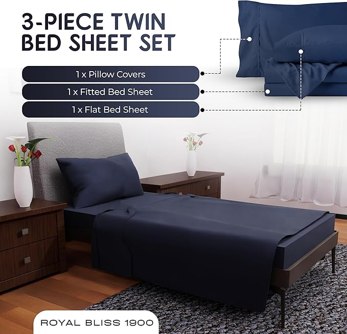 Twin Bed Set - 3Pc Set - Deep Pockets - Cooling Twin Size Sheets - Soft and Smooth Bed Sheet - Perfect Bedding for Any Bedroom
