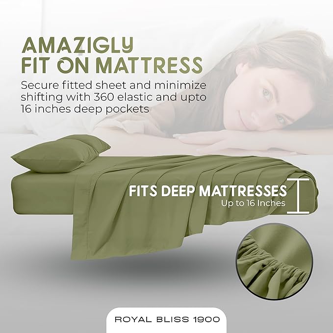 King Size Sheets - 4 Piece Bedding, Wrinkle Free, Cooling, Deep Pocket, King Size Bedding