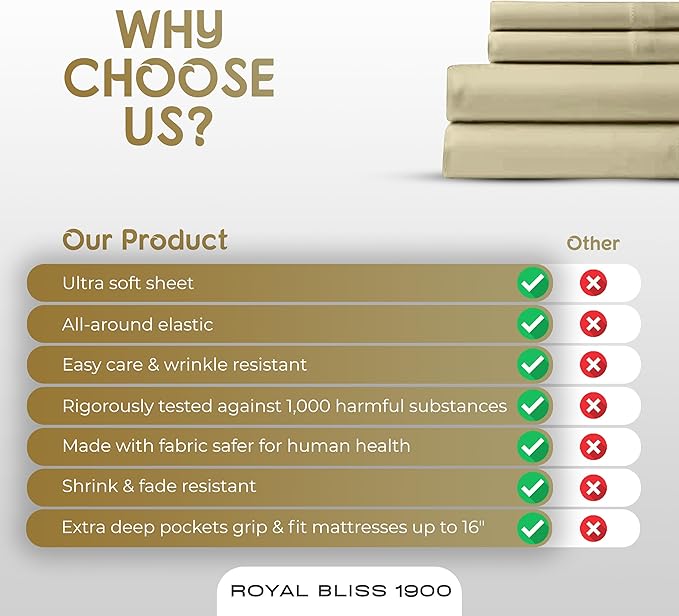 Split Top Queen Sheets for Adjustable Bed, 4-Pcs 36'' Flat, 1 Fitted Sheet & 2 Pillowcase – 16 Inch Deep Pocket, Egyptian Quality Wrinkle-Free Top Split Queen Sheets Set