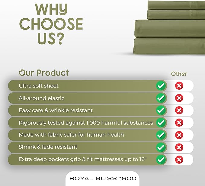 King Size Sheets - 4 Piece Bedding, Wrinkle Free, Cooling, Deep Pocket, King Size Bedding