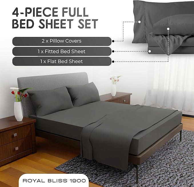 Full Size Bed Sheets – 4Pcs Bed Sheets Full Size Set, Deep Pocket, Double Brushed Microfiber, Fade Resistant, Soft & Breathable for Cozy and Comfortable Sleep